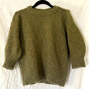 Sezane Wool, Baby Alpaca, Gold Thread Moss Green Sweater - Size Medium
